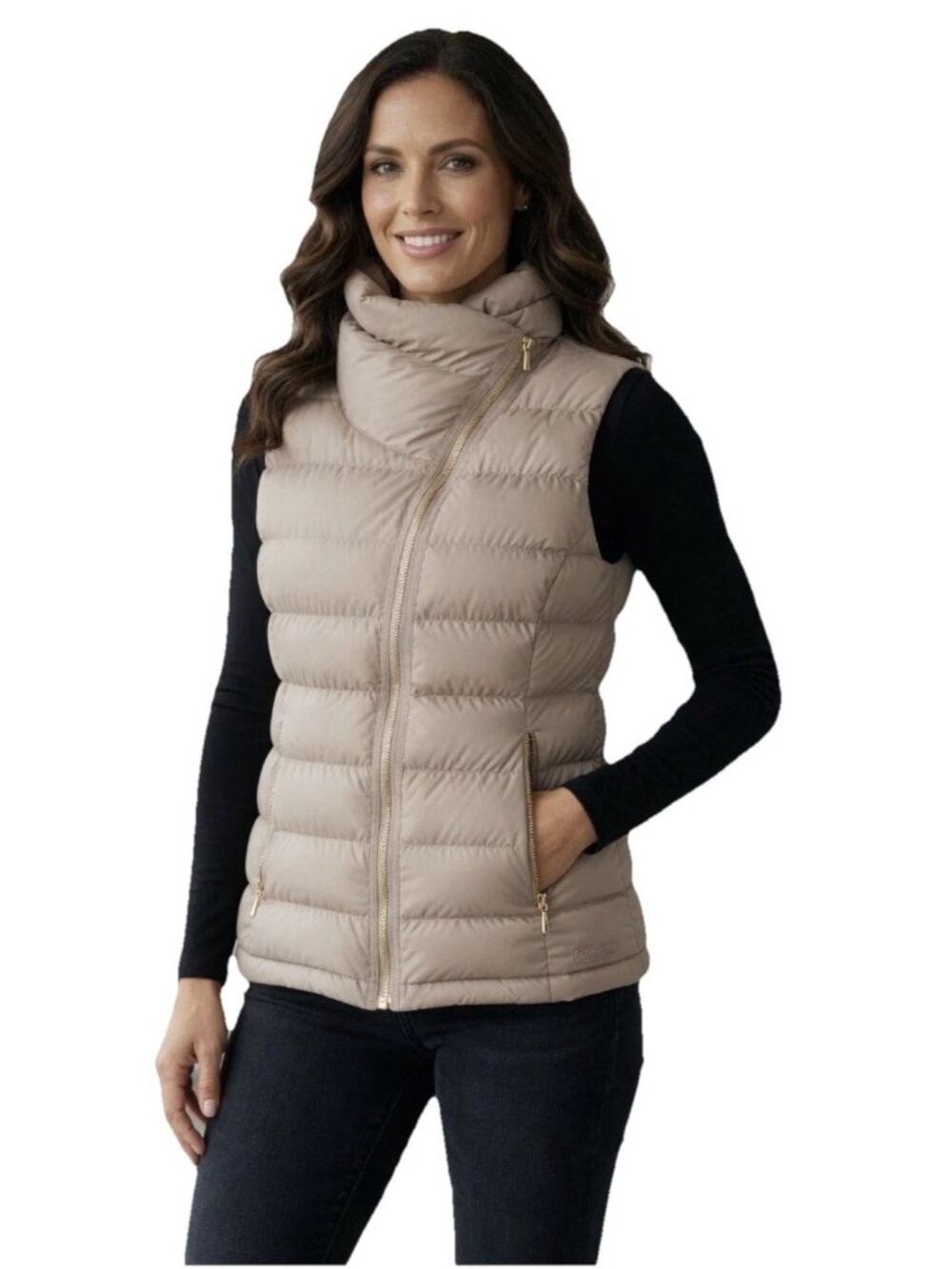 Athleta Downabout Dusty Rose Down  Asymmetrical Quilted Puffer Jacket Vest